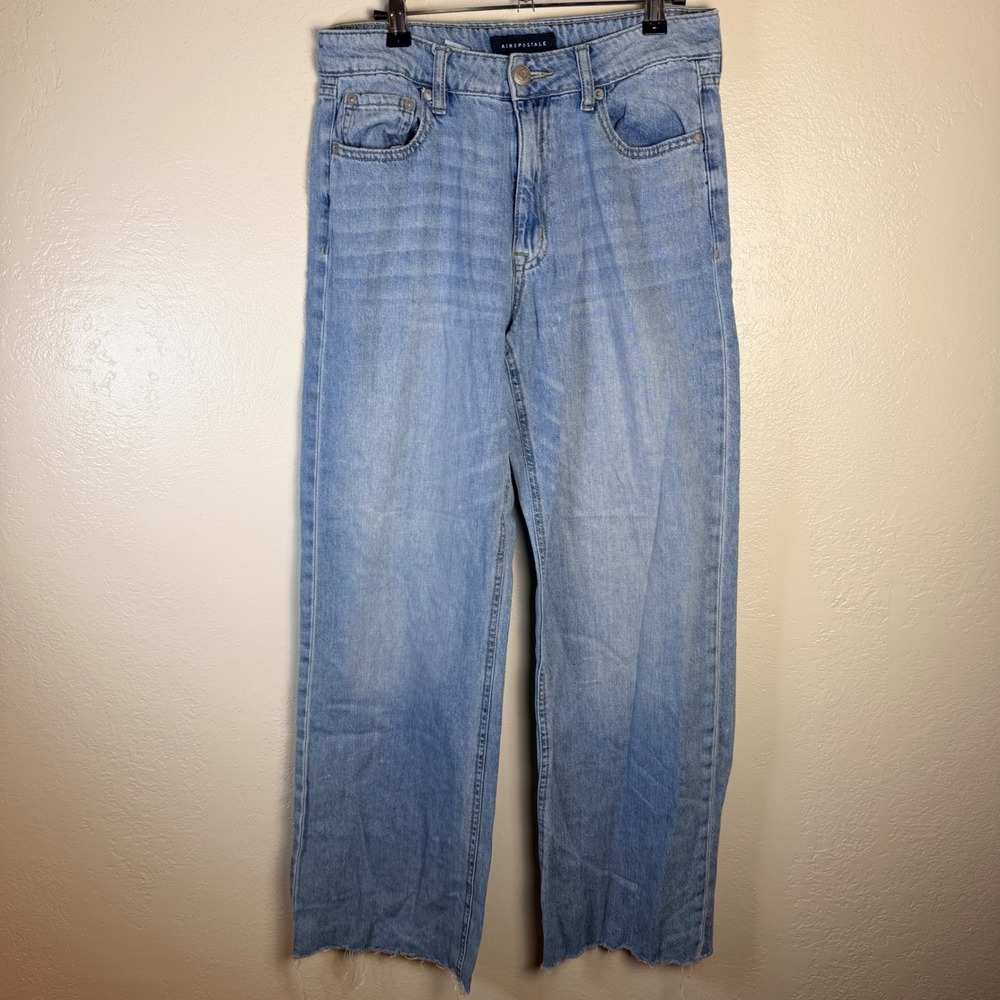 Aeropostale 6R High Rise Wide Leg Jeans Light Wash Raw Hem Blue Denim
